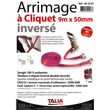 SANGLE D'ARRIMAGE A CLIQUET INVERSE ROUGE 9MX50MM