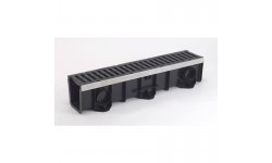 Caniveau polyéthylène haute densité + 2 grilles fonte DRAINYL PRO 150 - long. 1m x larg. 203mm x haut. 215mm - classe C250